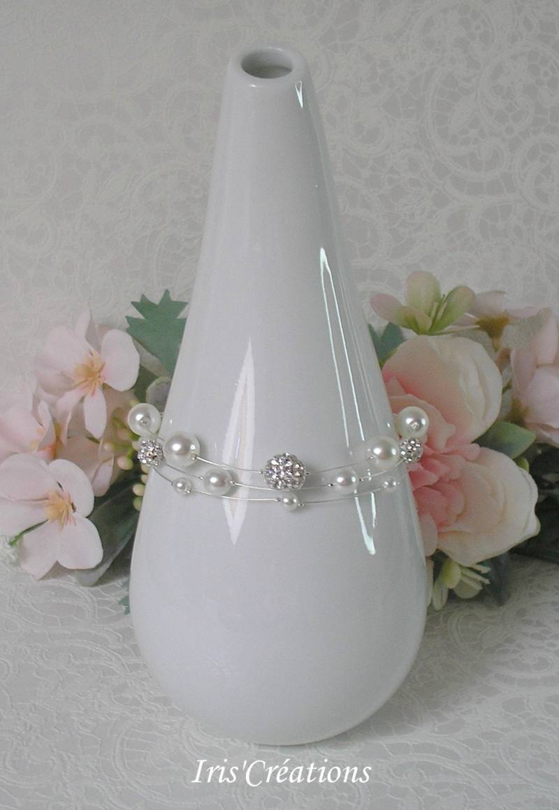 Armband Hochzeit Nouméa Strass Weiße Perlen von IriscreationsBijoux