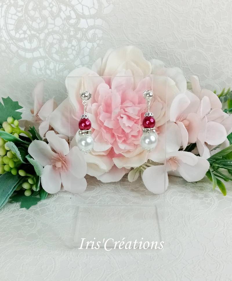 Bora Strass-Ohrringe Aus Weißen Und Roten Perlen von IriscreationsBijoux