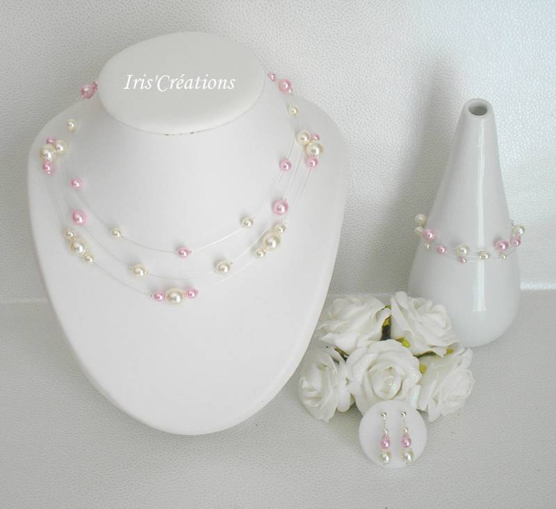 Braut 3 Stück Elfenbein Renaissance Perlen Und Rosa Pulver von IriscreationsBijoux