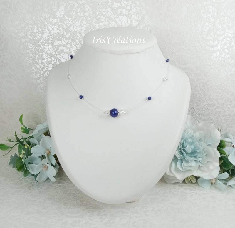 Délia Hochzeitshalskette Mit Mitternachtsblauen Und Weißen Renaissance-Perlen von IriscreationsBijoux