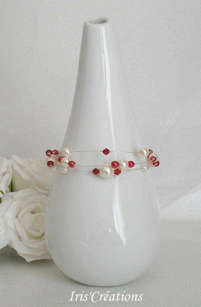 Ehe Elisa Rot Und Elfenbein Perlen Swarovski Kristall Armband von IriscreationsBijoux