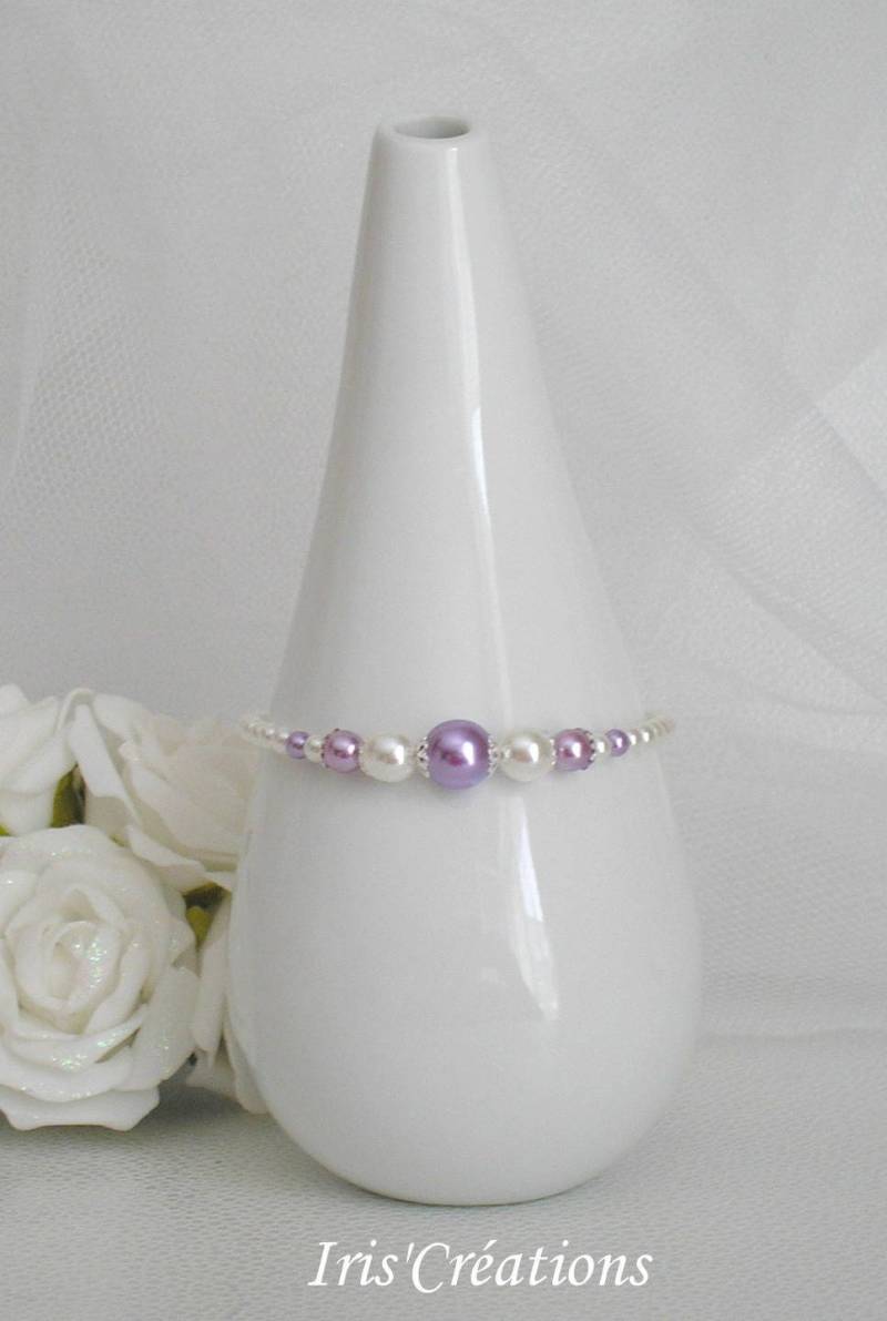 Ehe Gina Weiß Und Lila Perlen Armband von IriscreationsBijoux