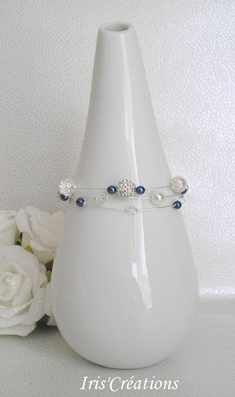Ehe Romancia Armband Blau-Weiße Nacht-Swarovski-Kristall Und Strass von IriscreationsBijoux