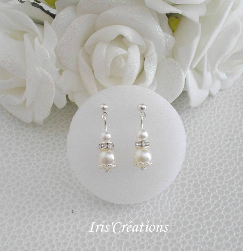 Elase Kinder Ohrringe Elfenbein Perlen Und Strass von IriscreationsBijoux