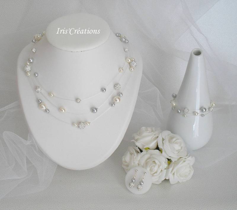 Elfenbein Hochzeit Nouméa Strass Ornament Und Medium Grau 3 Teile von IriscreationsBijoux