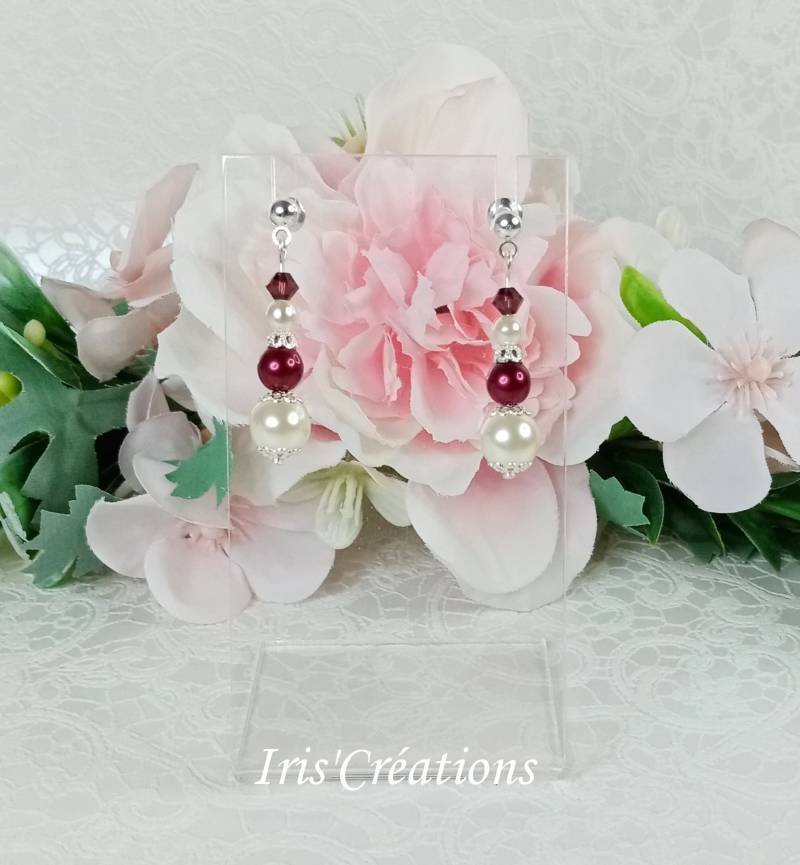 Elisa-Ohrringe, Burgunderrote Elfenbeinperlen Und Swarovski-Kristall von IriscreationsBijoux