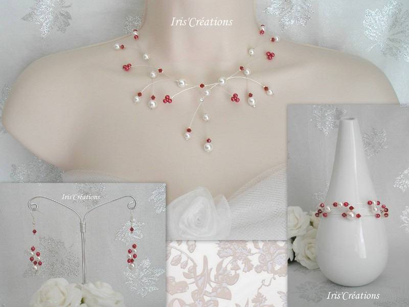 Elisa Weiß Und Roten Perlen Swarovski Kristall Hochzeit Eingestellt von IriscreationsBijoux