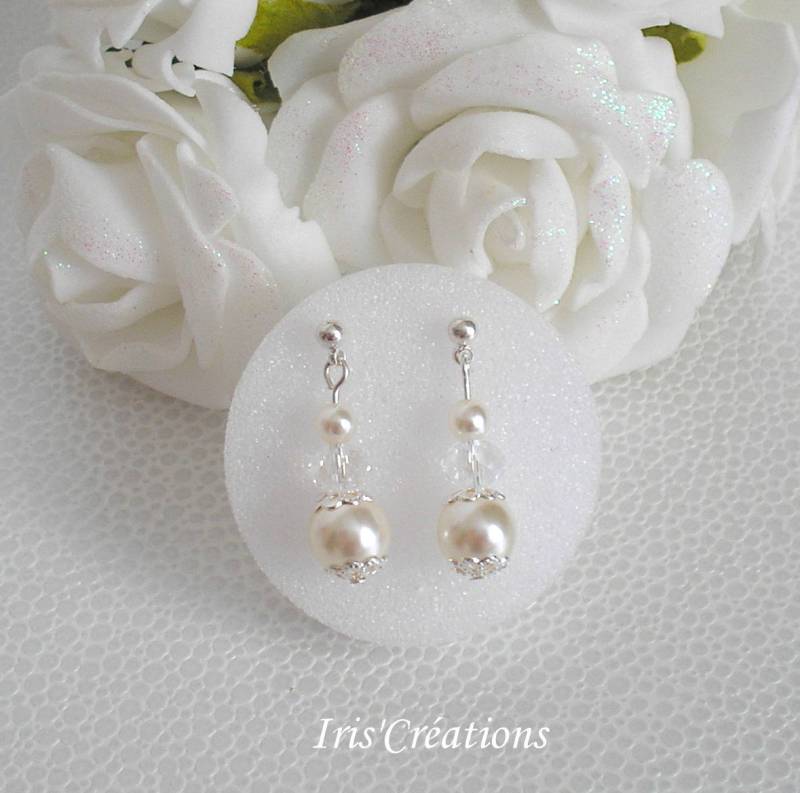 Eva Elfenbein Perlen Und Facettierten Kristall Ohrringe von IriscreationsBijoux