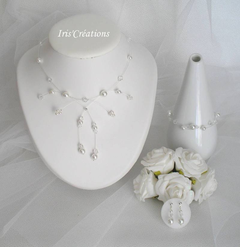 Eva Weißen Perlen Und Kristall 3 Hochzeit Schmuck Stücke von IriscreationsBijoux