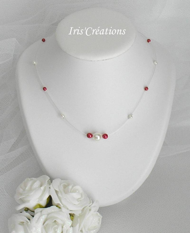 Halskette Delia Hochzeit Elfenbein Und Rote Renaissance Perlen von IriscreationsBijoux