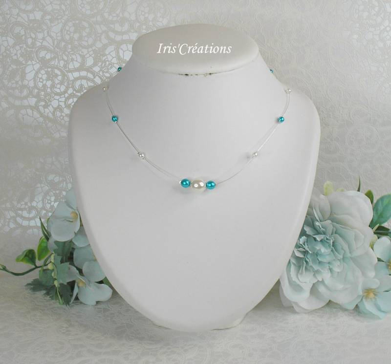 Halskette Delia Hochzeit Perlen Renaissance Weiß Und Türkis von IriscreationsBijoux