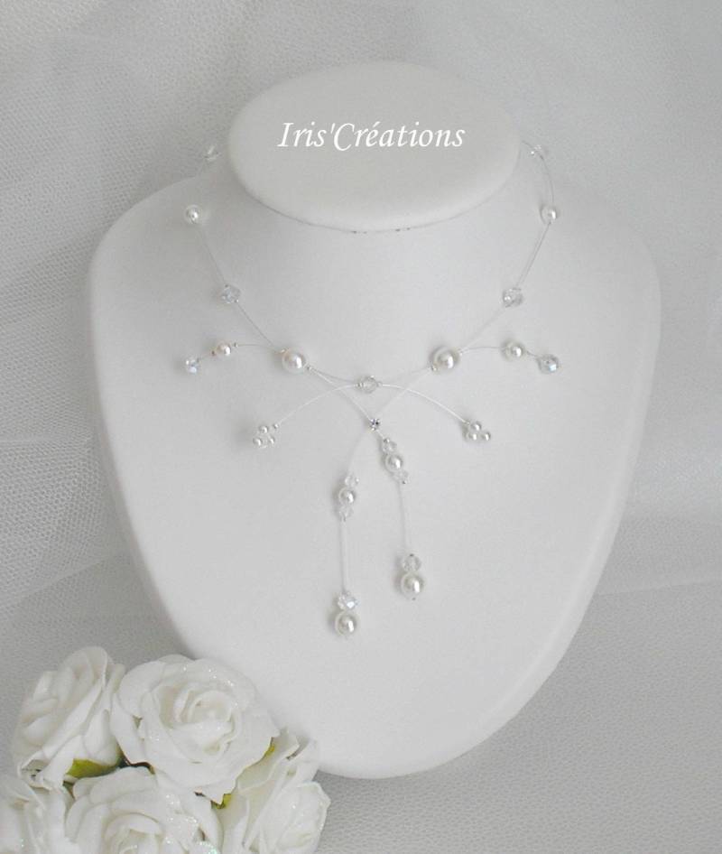 Halskette Hochzeit Eva Weißen Perlen Und Facetten-Kristall von IriscreationsBijoux