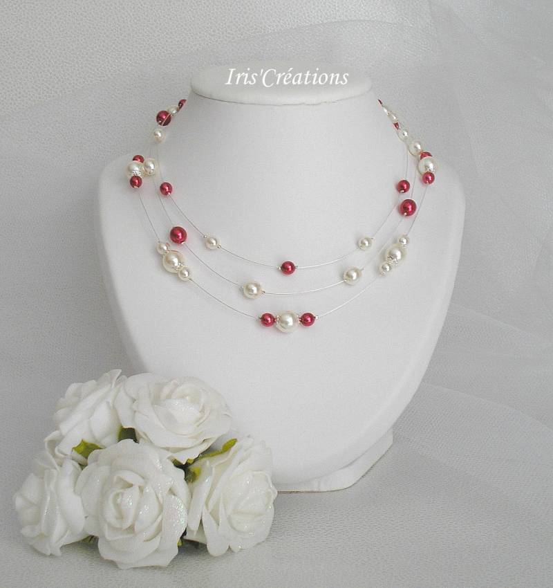 Halskette Hochzeit Nouméa Perlen Elfenbein Und Rot von IriscreationsBijoux