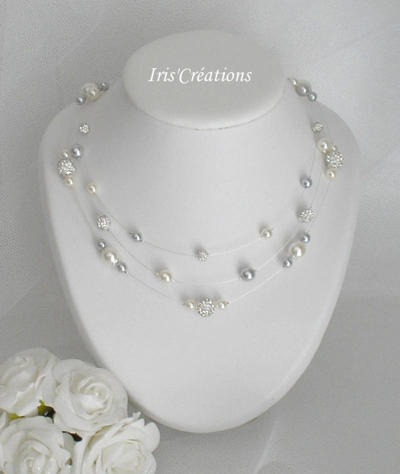 Halskette Hochzeit Nouméa Strass Elfenbein Und Mittelgrau von IriscreationsBijoux