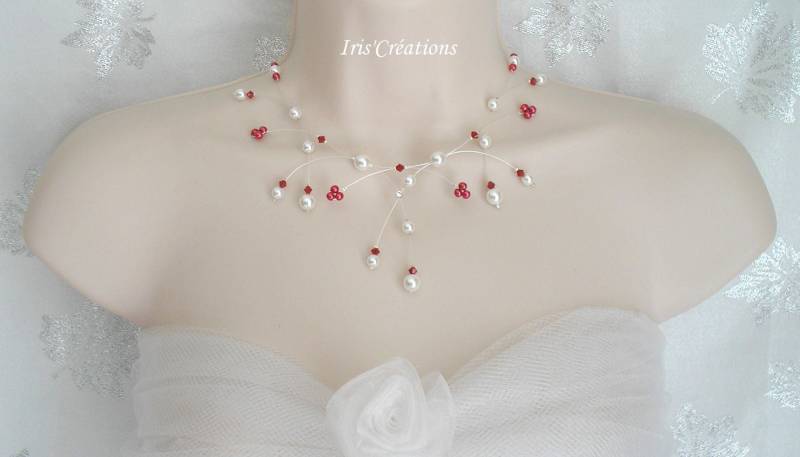 Halskette Hochzeit Schwarze Und Rote Perlen Swarovski Kristall von IriscreationsBijoux