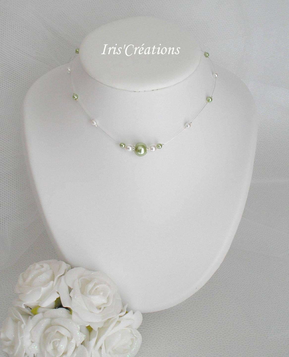 Halskette Kind Hochzeit Sissi Weiß Und Anis von IriscreationsBijoux