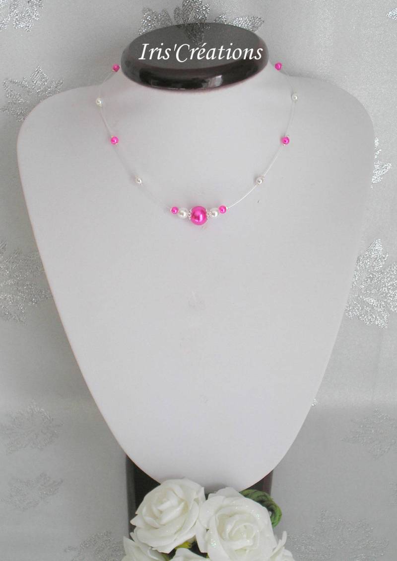 Halskette Kind Hochzeit Sissi Weiß Und Fuchsia von IriscreationsBijoux
