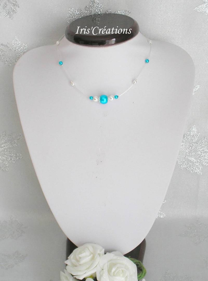 Halskette Kind Hochzeit Sissi Weiß Und Türkis von IriscreationsBijoux