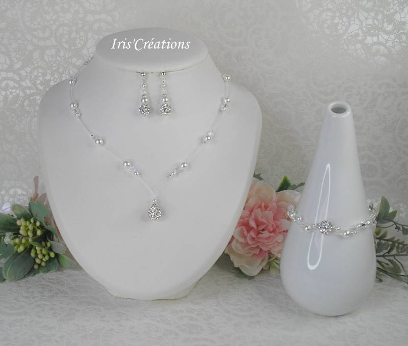 Hochzeit Parure Anabella 3 Stück Weißer Swarovski-Kristall Und Strass von IriscreationsBijoux