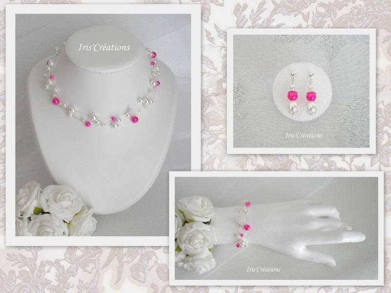 Hochzeit Verzierung Mathilda Weiße Perlen Und Fuchsia 3 Stück von IriscreationsBijoux