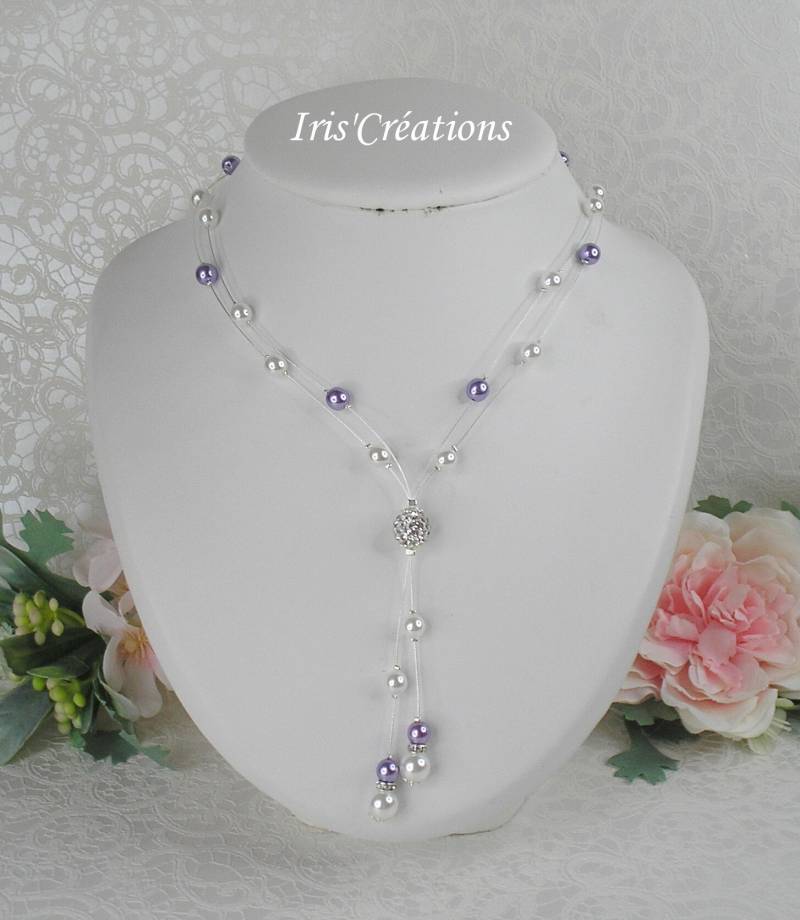 Hochzeitskette Bora Strass Weiße Perlen Und Parma von IriscreationsBijoux