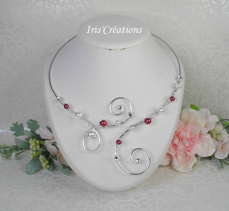 Hochzeitskette Nina Renaissance Perlen Weiße Rottöne Und Strasssteine Von Swarovski von IriscreationsBijoux