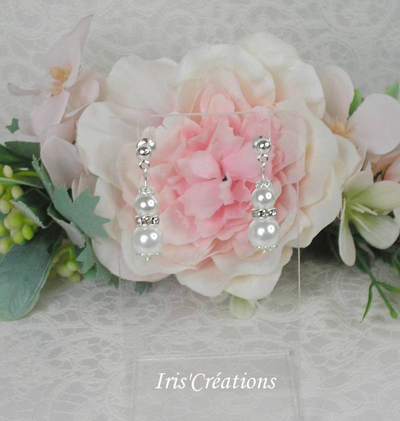 Hochzeitsohrringe Oder Zeremonie Anna Perlweiße Perlen Und Strassringe von IriscreationsBijoux