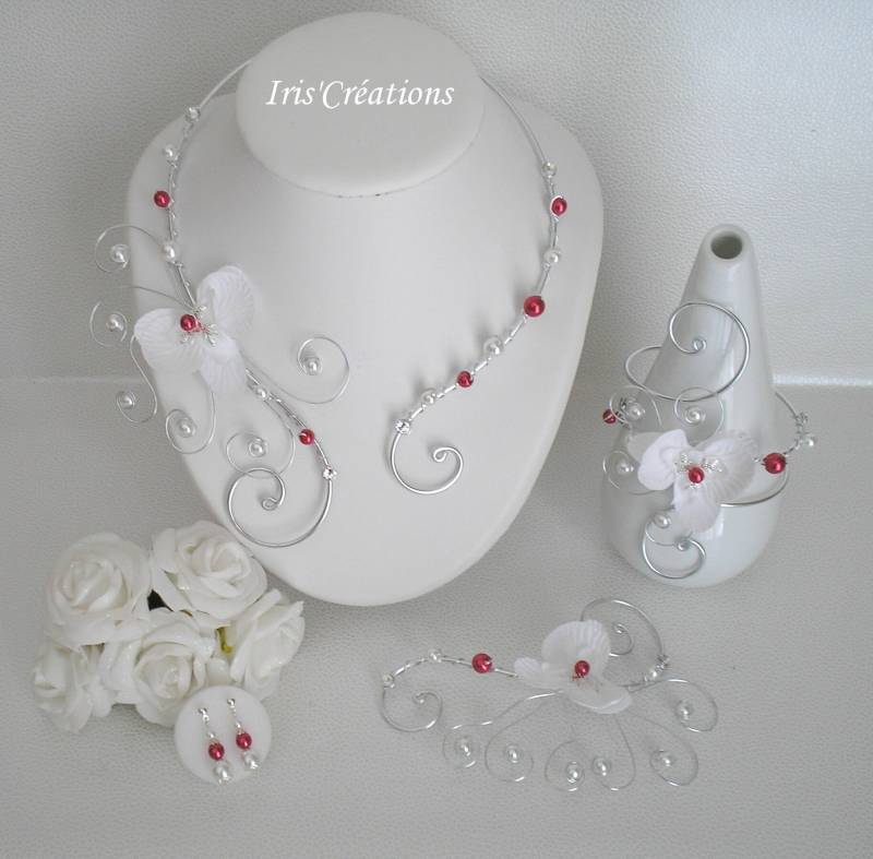 Hochzeitsset 4 Stück Victoria Weiß Rot Und Strasssteine Von Swarovski von IriscreationsBijoux