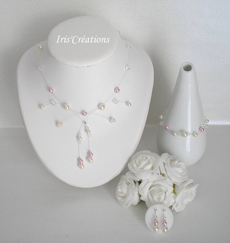 Hochzeitsset Eva Perlen Renaissance Elfenbein Puder Rosa Und Kristall Die 3 Stück von IriscreationsBijoux