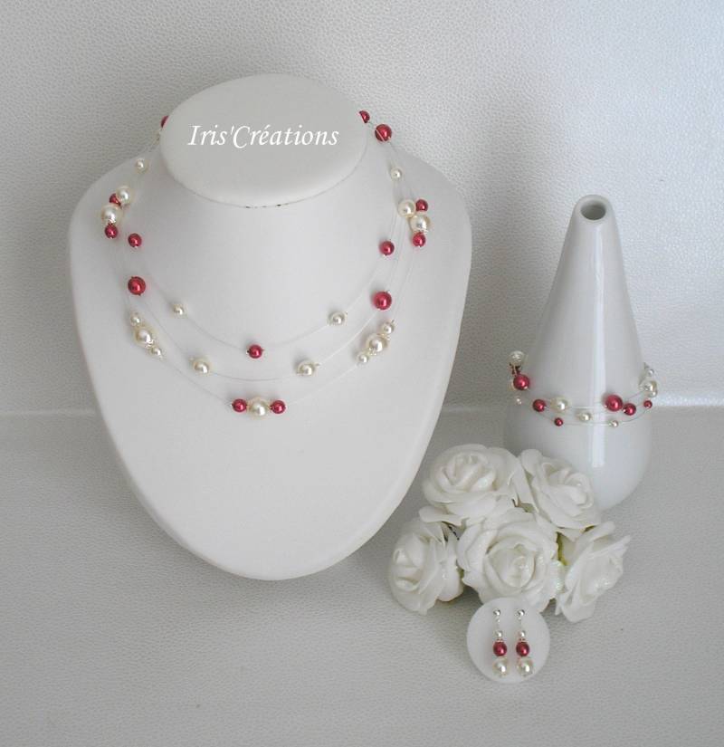 Hochzeitsset Noumea Elfenbein Und Rote Perlen von IriscreationsBijoux