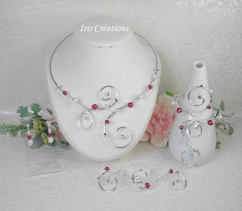 Hochzeitsset Ref Nina Weiß Rot Und Strasssteine Von Swarovski Die 4 Stück von IriscreationsBijoux