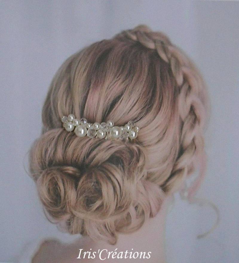 Kamm Haar Ref Lelia Perlen Weiße Renaissance Und Facettierten Kristall von IriscreationsBijoux