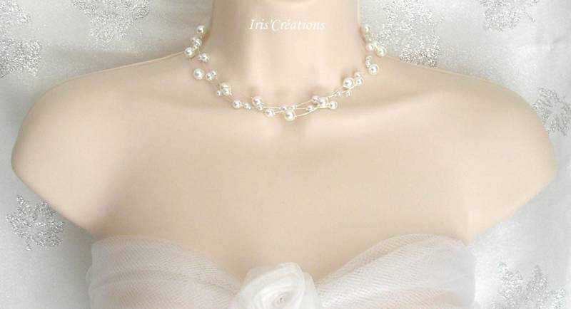 Mathilda Hochzeit Halskette Weiße Perlen von IriscreationsBijoux