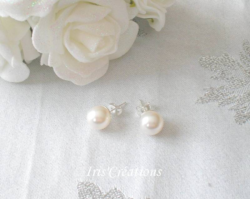 Nagel-Ohrringe Ref Fitness Pearl Swarovski 10 Mm Weiß Auf Silber von IriscreationsBijoux