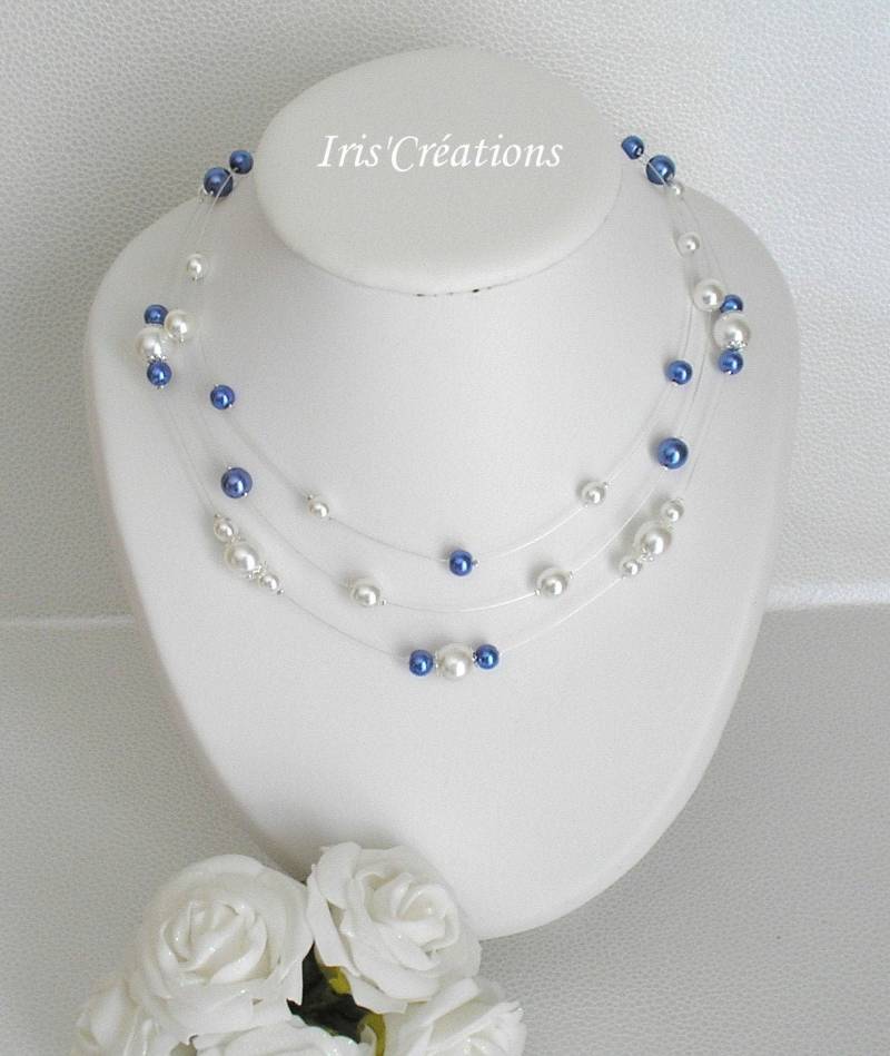 Nouméa-Hochzeitskette Mit Weißen Und Königsblauen Perlen von IriscreationsBijoux
