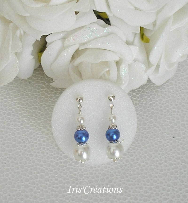 Nouméa Ohrringe Weiße Und Blaue Perlen Nacht von IriscreationsBijoux