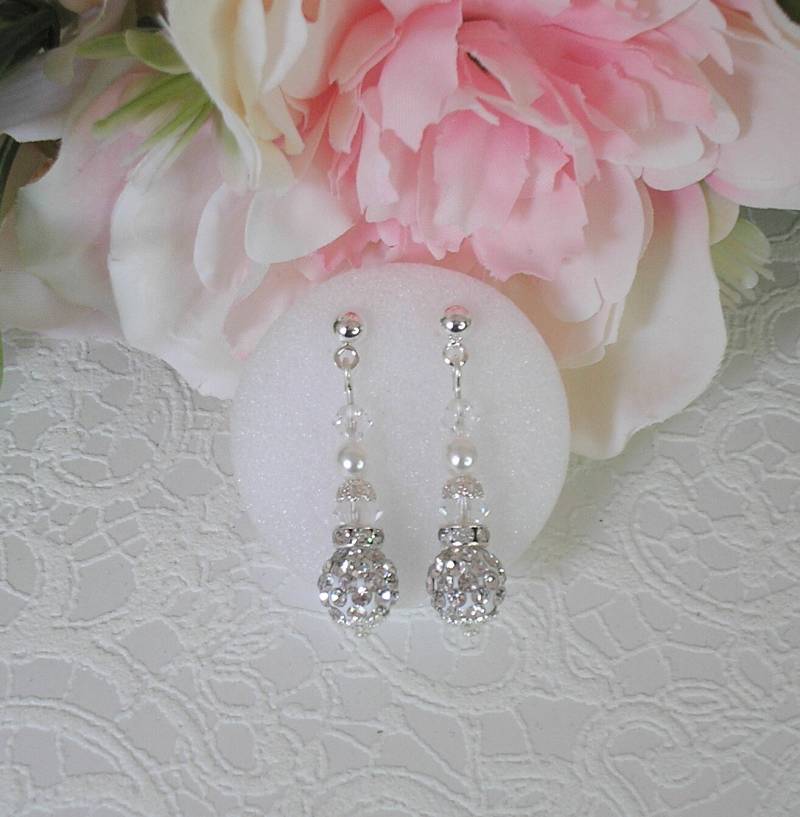 Ohrringe Cécilia Wiedergeburt Perlen Weiß Strass Perle Und Swarovski Kristall von IriscreationsBijoux