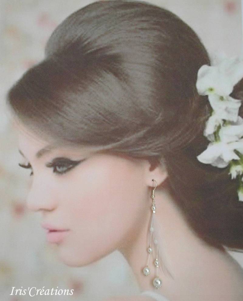 Ohrringe Perlen Hochzeit Elina Hahn Federn Und Weiße Spinnen von IriscreationsBijoux