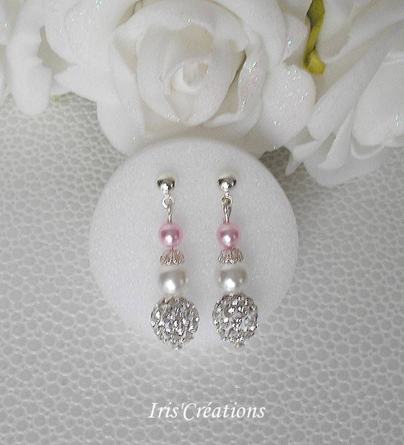 Ohrringe-Ref Nouméa Strass Rosa Und Weißen Pulver von IriscreationsBijoux