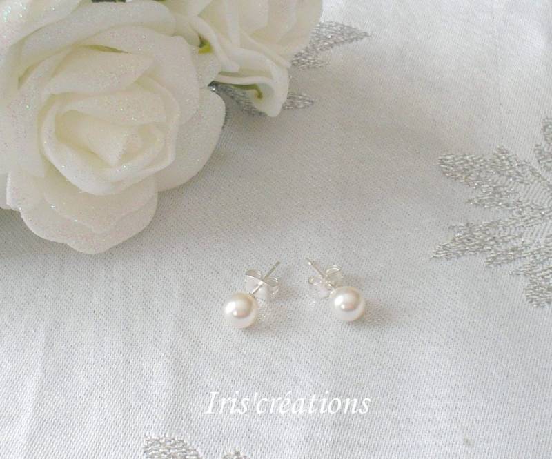 Ref Fitness Swarovski Perle 6 Mm Weiß Auf Silbernen Nagel Ohrringe von IriscreationsBijoux