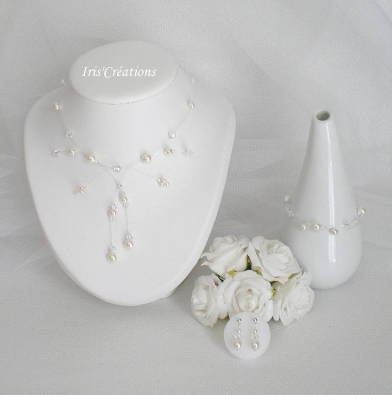 Schmuck Hochzeit Eva Elfenbein Perlen Und Kristall Die 3 Zimmer von IriscreationsBijoux