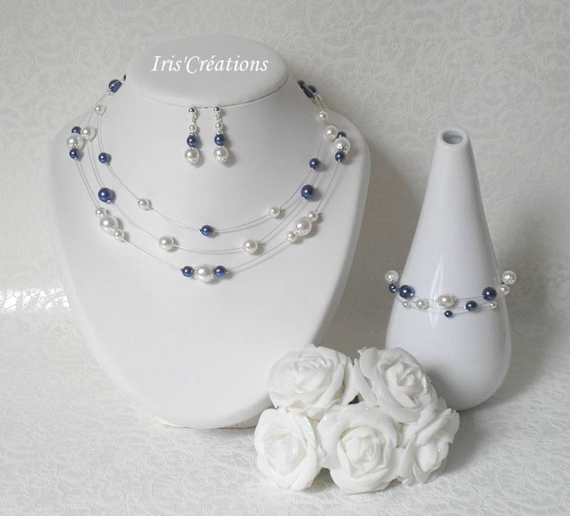 Schmuck Hochzeit Nouméa Weiße Und Blaue Perlen Nacht von IriscreationsBijoux