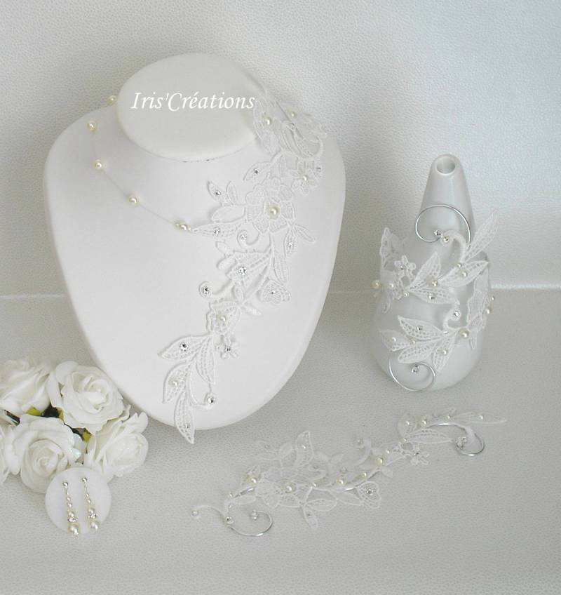 Schmuck Wedding 4-Teil-Venedig-Leer-Weiß-Elfenbein-Kristallklar 4 Stück von IriscreationsBijoux