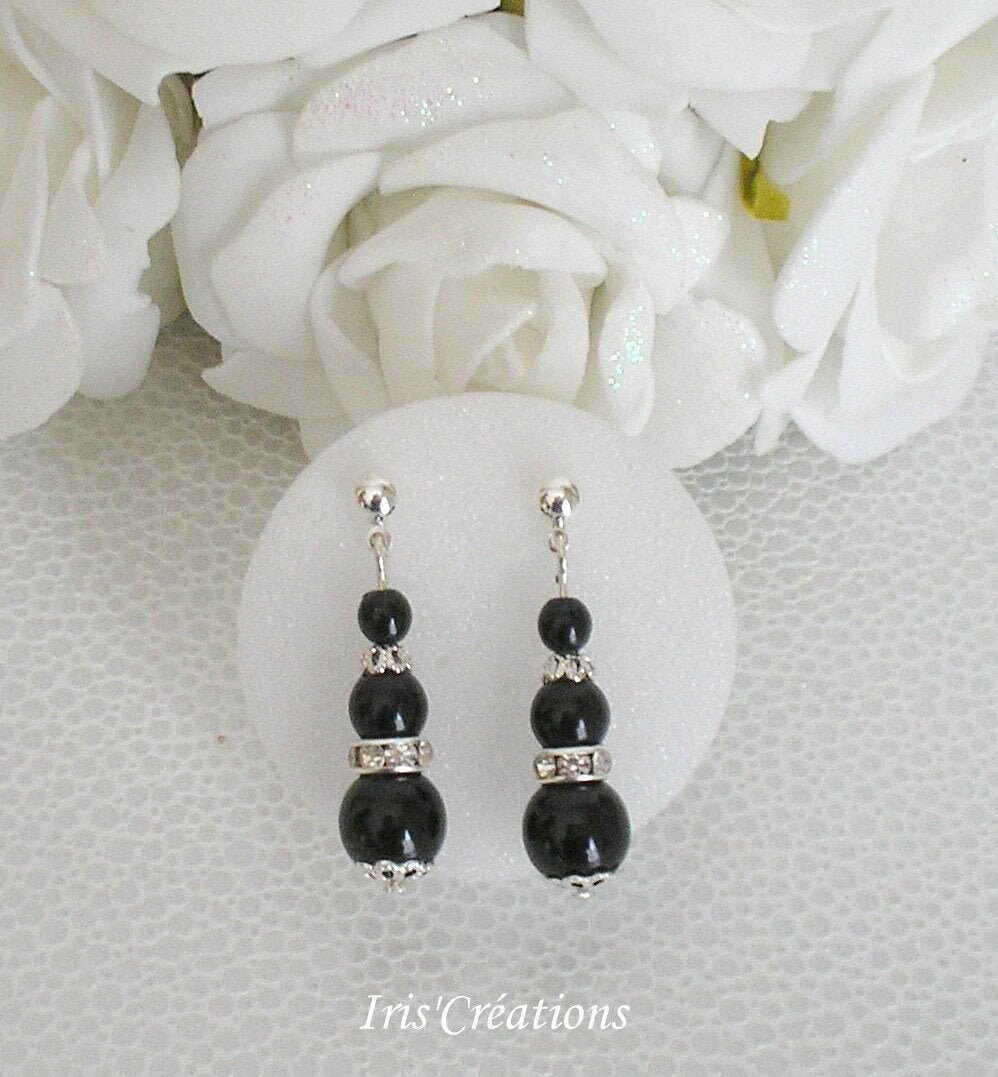 Schwarze Und Strasssteine Amalia Ohrringe von IriscreationsBijoux