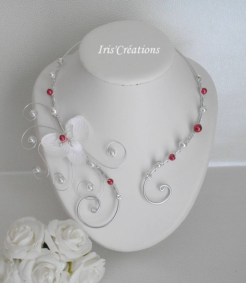 Victoria Hochzeit Halskette Weiß Rot Und Swarovski Strass von IriscreationsBijoux