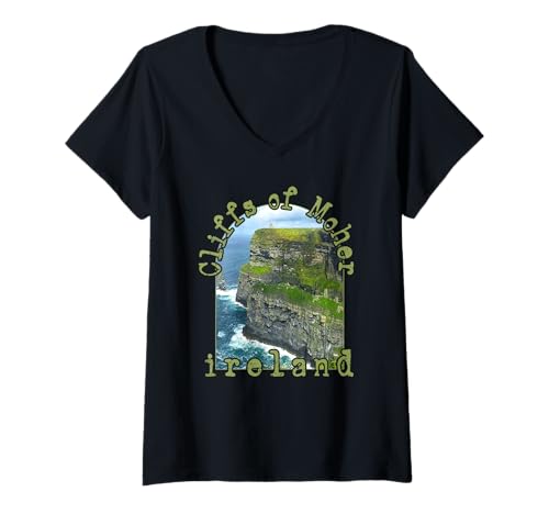 Damen Cliffs of Moher Irland Sea Cliffs O'Brien's Tower Souvenir T-Shirt mit V-Ausschnitt von Irish Cliffs of Moher Ireland Designs