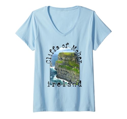 Damen Cliffs of Moher Irland Sea Cliffs O'Brien's Tower Souvenir T-Shirt mit V-Ausschnitt von Irish Cliffs of Moher Ireland Designs