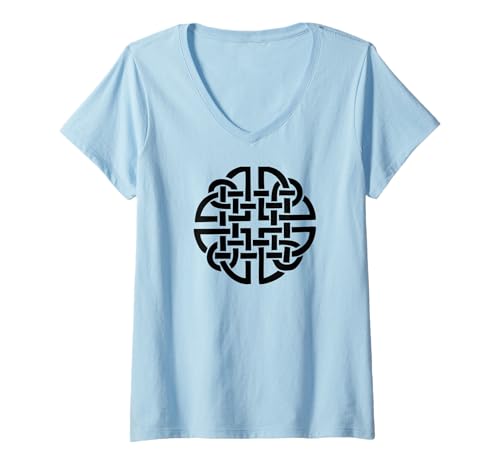 Damen Dara Keltischer Knoten Keltisches Symbol Design Schwarze Linien T-Shirt mit V-Ausschnitt von Irish Dance Celtic Irish Apparel Company