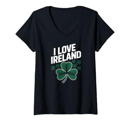 Damen I Love Ireland Kleeblatt Design T-Shirt mit V-Ausschnitt Damen I Love Ireland Kleeblatt Design T-Shirt mit V-Ausschnitt von Irish Heritage Shamrock Clover Design