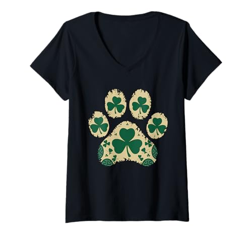Damen Keltisches Kleeblatt Pfotenabdruck St. Patrick's Day Katzenbesitzer Liebhaber T-Shirt mit V-Ausschnitt Damen Keltisches Kleeblatt Pfotenabdruck St. Patrick's Day Katzenbesitzer Liebhaber T-Shirt mit V-Ausschnitt von Irish Paw Print Celtic Pet Cat Owner Lovers